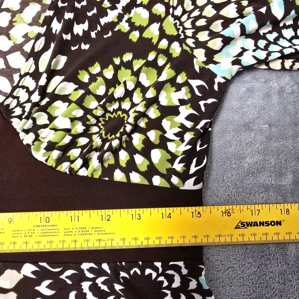 2/$30 Vintage En Focus Green & Black Babydoll Floral Midi Dress‎ Womens Size 12P